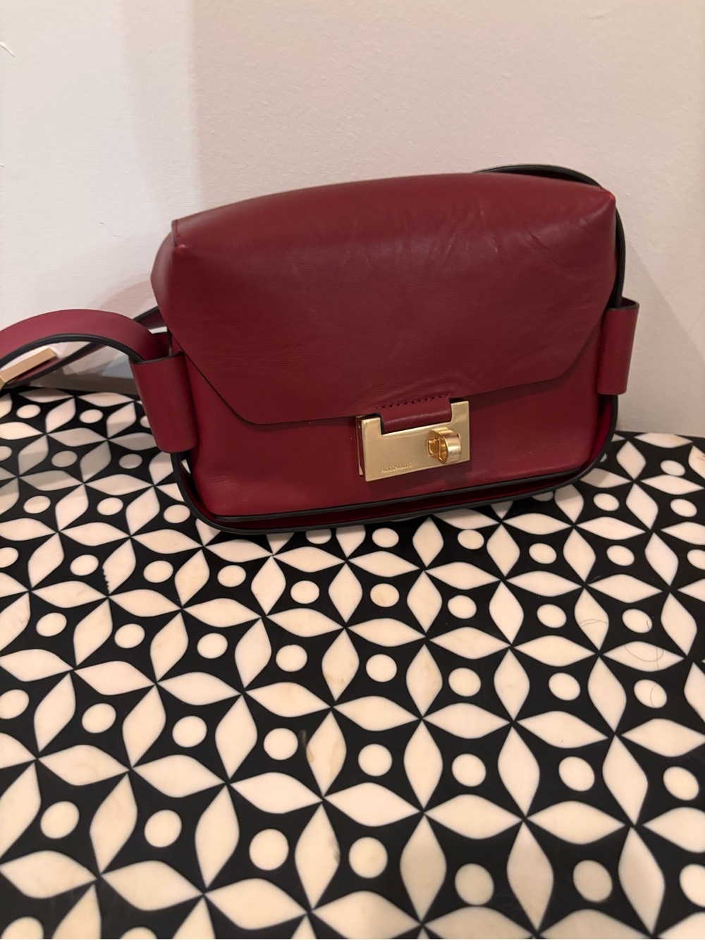 AllSaints Burgundy Leather Crossbody with Gold-Tone Lock